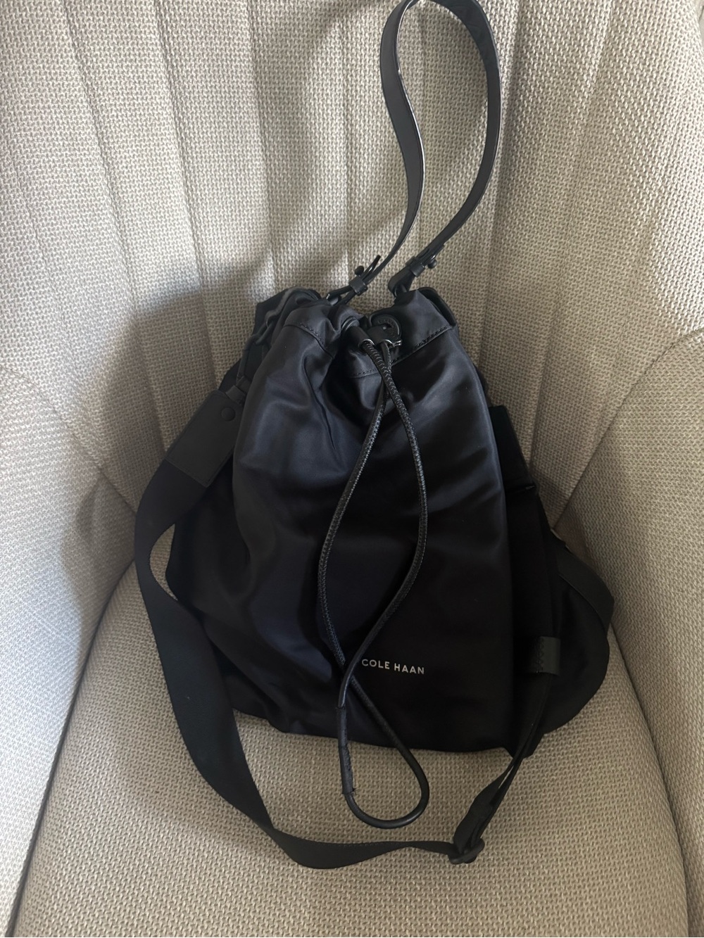 Cole Haan Black Nylon Drawstring Bucket Bag. Perfect for a gym bag.